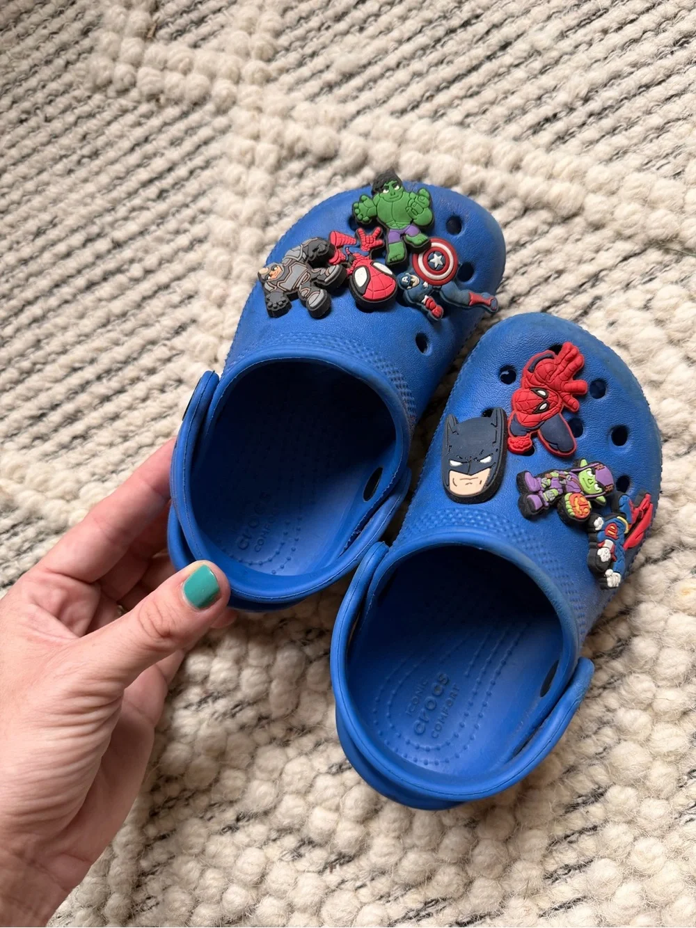 Kids Blue Crocs with Superhero Charms